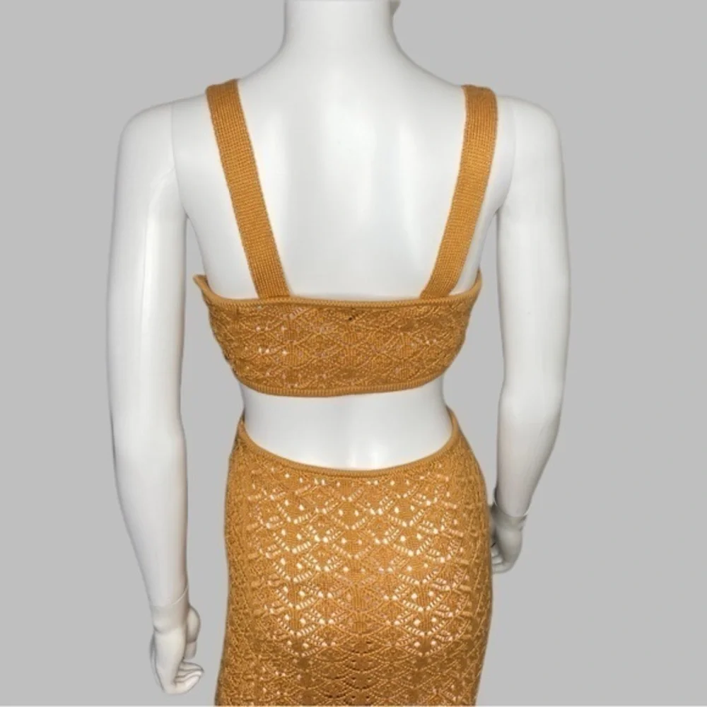 Almost Famous Golden Oat Cut Out Crotchet Cover Up Maxi‎ Dress